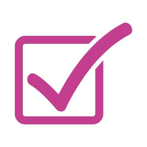 Image shows a tick in a box in bright pink